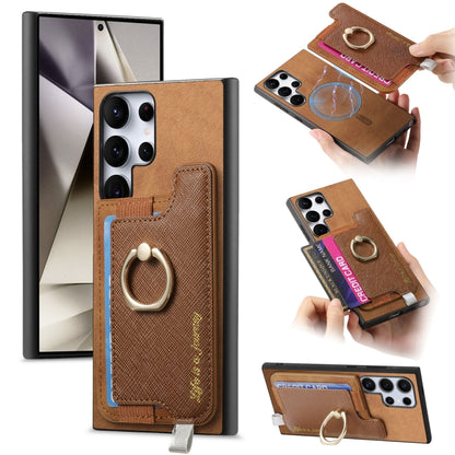 Retro Cross Leather Ring Horizontal Insert Card Bag MagSafe Phone Case, For Samsung Galaxy A35 5G, For Samsung Galaxy S24 Ultra 5G, For Samsung Galaxy S24+ 5G