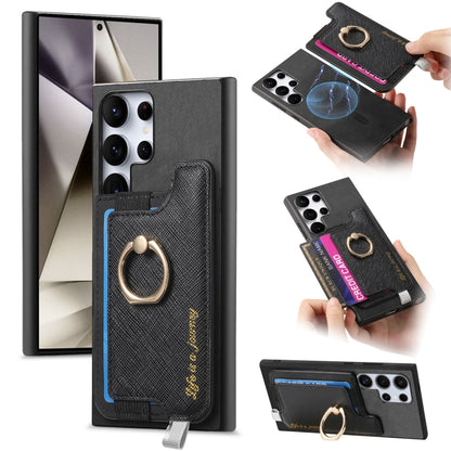 Retro Cross Leather Ring Horizontal Insert Card Bag MagSafe Phone Case, For Samsung Galaxy A35 5G, For Samsung Galaxy S24 Ultra 5G, For Samsung Galaxy S24+ 5G