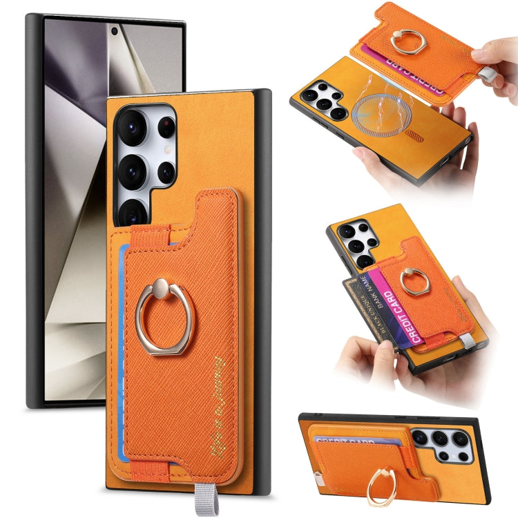 Retro Cross Leather Ring Horizontal Insert Card Bag MagSafe Phone Case, For Samsung Galaxy A35 5G, For Samsung Galaxy S24 Ultra 5G, For Samsung Galaxy S24+ 5G