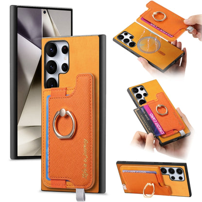 Retro Cross Leather Ring Horizontal Insert Card Bag MagSafe Phone Case, For Samsung Galaxy A35 5G, For Samsung Galaxy S24 Ultra 5G, For Samsung Galaxy S24+ 5G