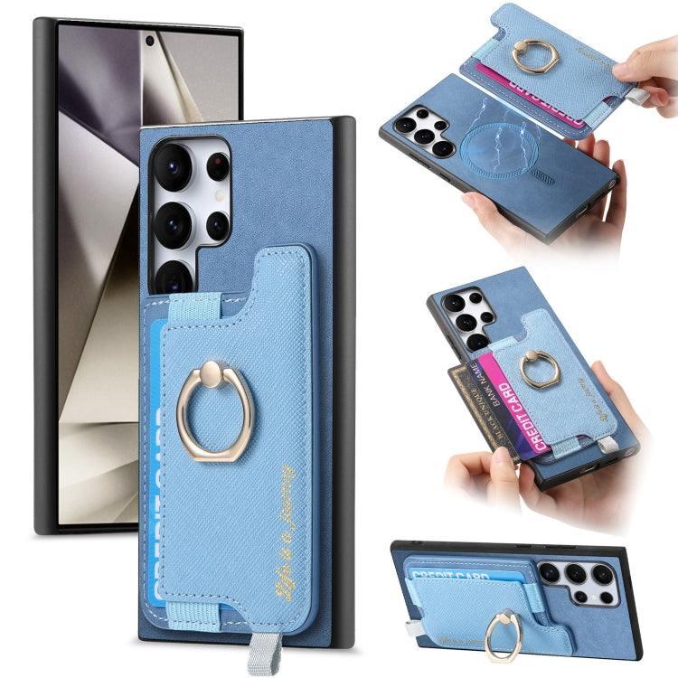 Retro Cross Leather Ring Horizontal Insert Card Bag MagSafe Phone Case, For Samsung Galaxy A35 5G, For Samsung Galaxy S24 Ultra 5G, For Samsung Galaxy S24+ 5G