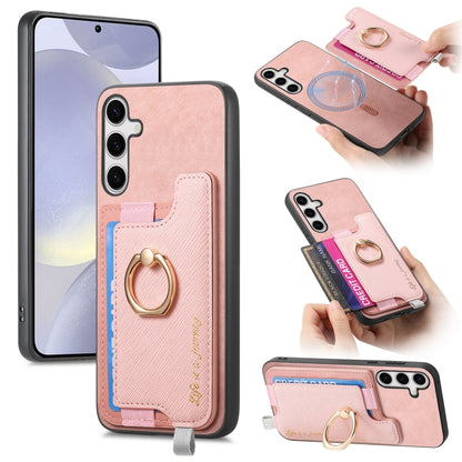 Retro Cross Leather Ring Horizontal Insert Card Bag MagSafe Phone Case, For Samsung Galaxy S24+ 5G, For Samsung Galaxy S24 5G, For Samsung Galaxy A15