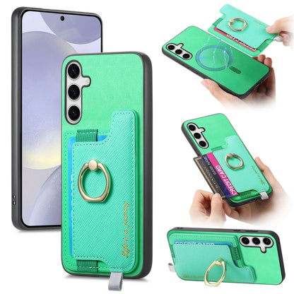 Retro Cross Leather Ring Horizontal Insert Card Bag MagSafe Phone Case, For Samsung Galaxy S24+ 5G, For Samsung Galaxy S24 5G, For Samsung Galaxy A15