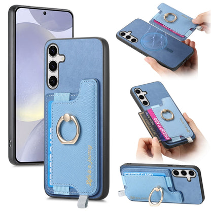 Retro Cross Leather Ring Horizontal Insert Card Bag MagSafe Phone Case, For Samsung Galaxy S24+ 5G, For Samsung Galaxy S24 5G, For Samsung Galaxy A15