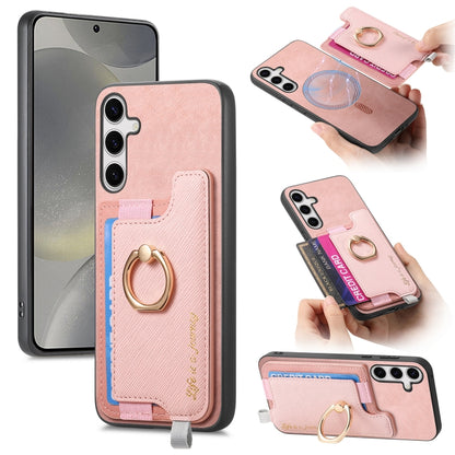 Retro Cross Leather Ring Horizontal Insert Card Bag MagSafe Phone Case, For Samsung Galaxy S24 5G, For Samsung Galaxy A15, For Samsung Galaxy A05