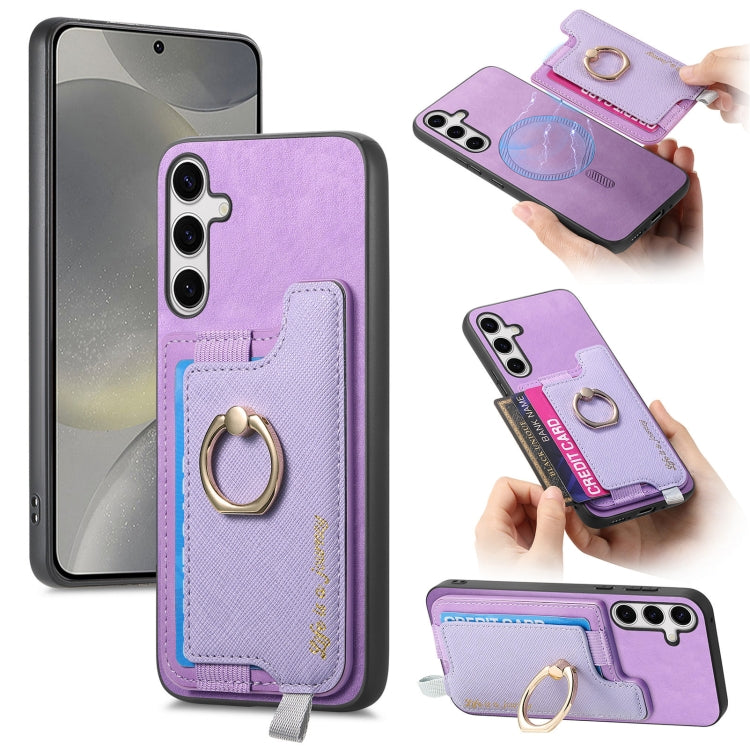 Retro Cross Leather Ring Horizontal Insert Card Bag MagSafe Phone Case, For Samsung Galaxy S24 5G, For Samsung Galaxy A15, For Samsung Galaxy A05