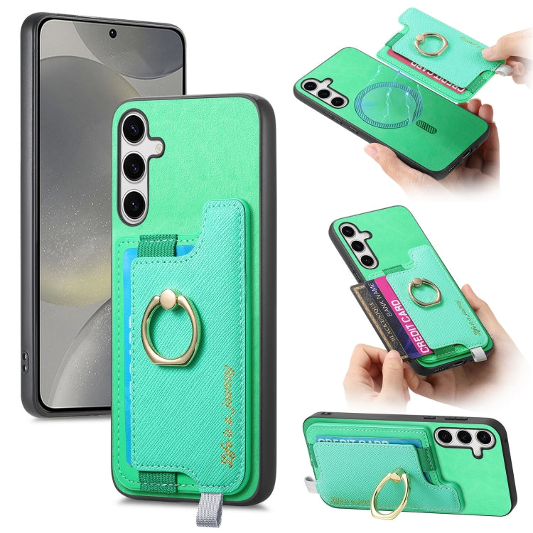 Retro Cross Leather Ring Horizontal Insert Card Bag MagSafe Phone Case, For Samsung Galaxy S24 5G, For Samsung Galaxy A15, For Samsung Galaxy A05