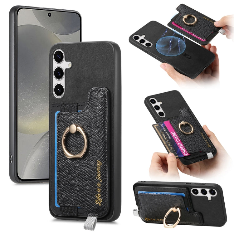 Retro Cross Leather Ring Horizontal Insert Card Bag MagSafe Phone Case, For Samsung Galaxy S24 5G, For Samsung Galaxy A15, For Samsung Galaxy A05