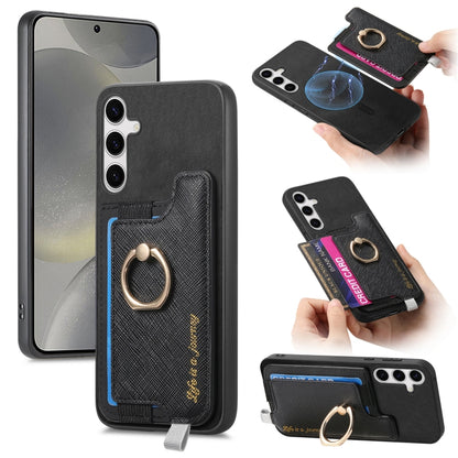 Retro Cross Leather Ring Horizontal Insert Card Bag MagSafe Phone Case, For Samsung Galaxy S24 5G, For Samsung Galaxy A15, For Samsung Galaxy A05