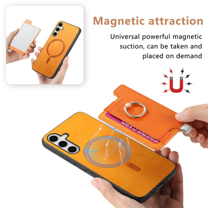 Retro Cross Leather Ring Horizontal Insert Card Bag MagSafe Phone Case, For Samsung Galaxy S24 5G, For Samsung Galaxy A15, For Samsung Galaxy A05