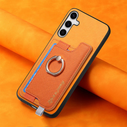 Retro Cross Leather Ring Horizontal Insert Card Bag MagSafe Phone Case, For Samsung Galaxy S24 5G, For Samsung Galaxy A15, For Samsung Galaxy A05