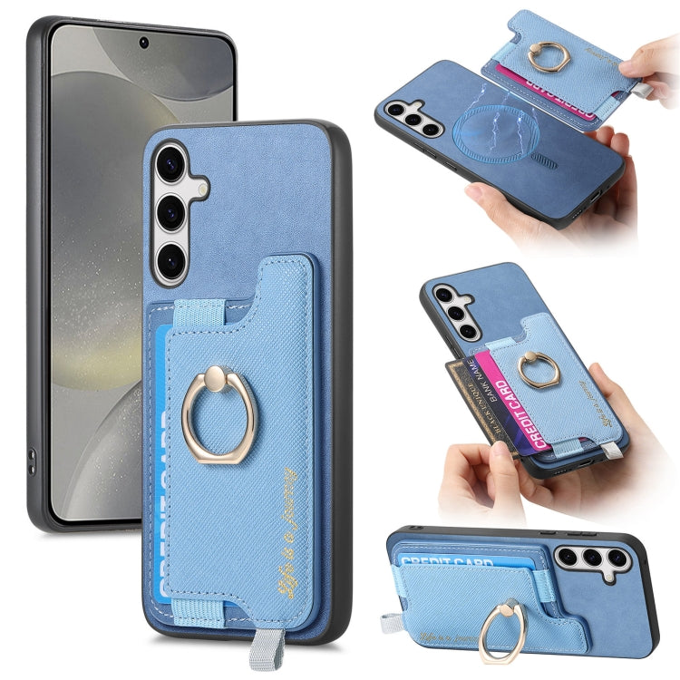 Retro Cross Leather Ring Horizontal Insert Card Bag MagSafe Phone Case, For Samsung Galaxy S24 5G, For Samsung Galaxy A15, For Samsung Galaxy A05