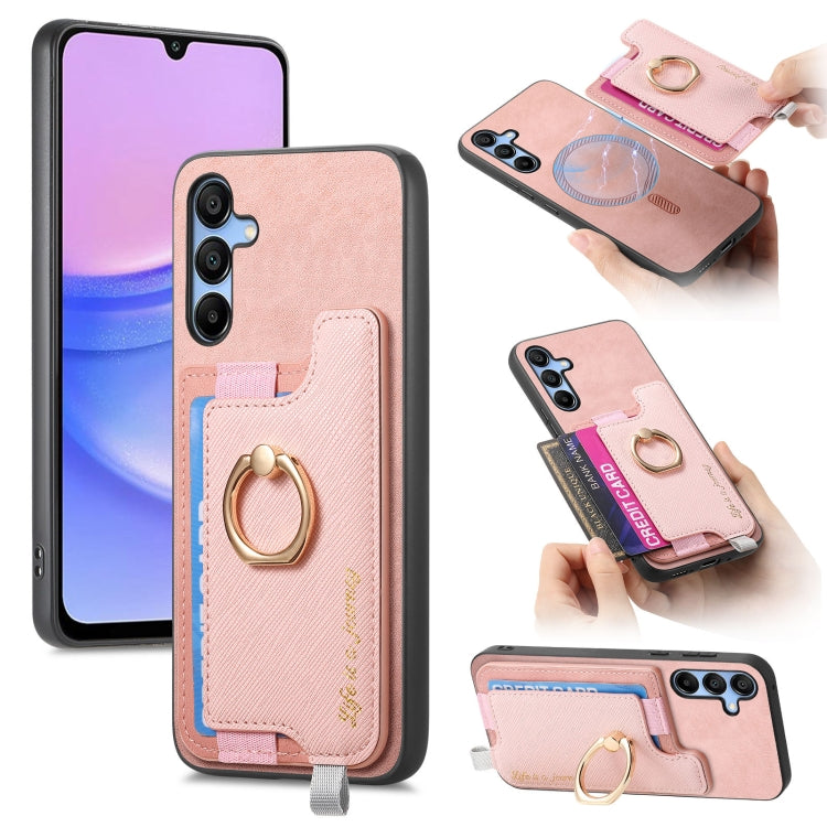 Retro Cross Leather Ring Horizontal Insert Card Bag MagSafe Phone Case, For Samsung Galaxy S24+ 5G, For Samsung Galaxy S24 5G, For Samsung Galaxy A15