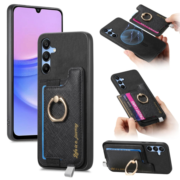 Retro Cross Leather Ring Horizontal Insert Card Bag MagSafe Phone Case, For Samsung Galaxy S24+ 5G, For Samsung Galaxy S24 5G, For Samsung Galaxy A15