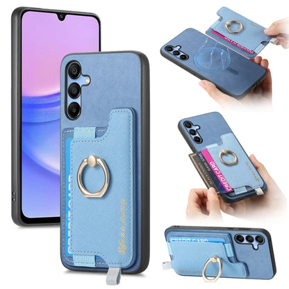 Retro Cross Leather Ring Horizontal Insert Card Bag MagSafe Phone Case, For Samsung Galaxy S24+ 5G, For Samsung Galaxy S24 5G, For Samsung Galaxy A15