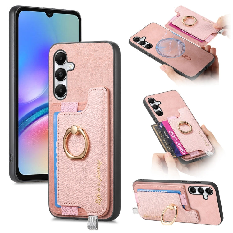 Retro Cross Leather Ring Horizontal Insert Card Bag MagSafe Phone Case, For Samsung Galaxy A05s, For Samsung Galaxy A25, For Samsung Galaxy S23 FE 5G