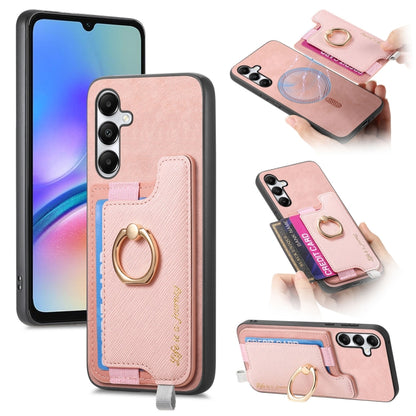 Retro Cross Leather Ring Horizontal Insert Card Bag MagSafe Phone Case, For Samsung Galaxy A05s, For Samsung Galaxy A25, For Samsung Galaxy S23 FE 5G