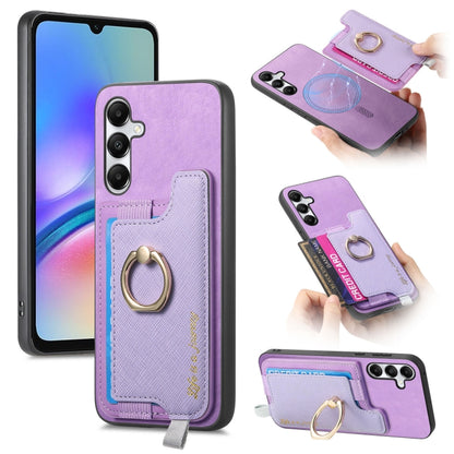 Retro Cross Leather Ring Horizontal Insert Card Bag MagSafe Phone Case, For Samsung Galaxy A05s, For Samsung Galaxy A25, For Samsung Galaxy S23 FE 5G