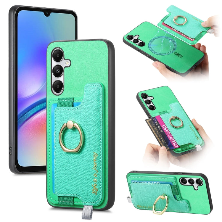 Retro Cross Leather Ring Horizontal Insert Card Bag MagSafe Phone Case, For Samsung Galaxy A05s, For Samsung Galaxy A25, For Samsung Galaxy S23 FE 5G