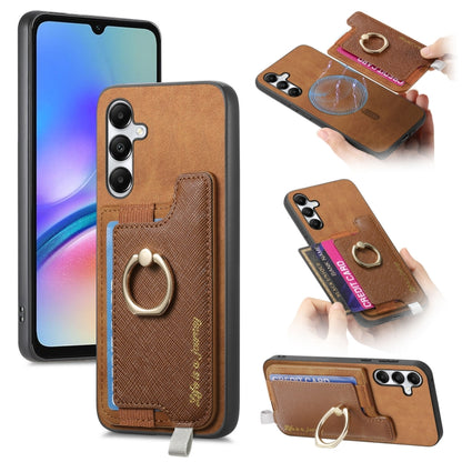 Retro Cross Leather Ring Horizontal Insert Card Bag MagSafe Phone Case, For Samsung Galaxy A05s, For Samsung Galaxy A25, For Samsung Galaxy S23 FE 5G