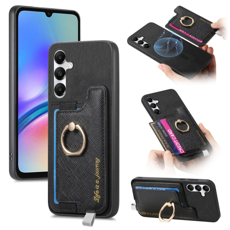 Retro Cross Leather Ring Horizontal Insert Card Bag MagSafe Phone Case, For Samsung Galaxy A05s, For Samsung Galaxy A25, For Samsung Galaxy S23 FE 5G