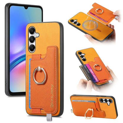 Retro Cross Leather Ring Horizontal Insert Card Bag MagSafe Phone Case, For Samsung Galaxy A05s, For Samsung Galaxy A25, For Samsung Galaxy S23 FE 5G