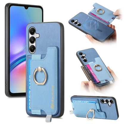 Retro Cross Leather Ring Horizontal Insert Card Bag MagSafe Phone Case, For Samsung Galaxy A05s, For Samsung Galaxy A25, For Samsung Galaxy S23 FE 5G