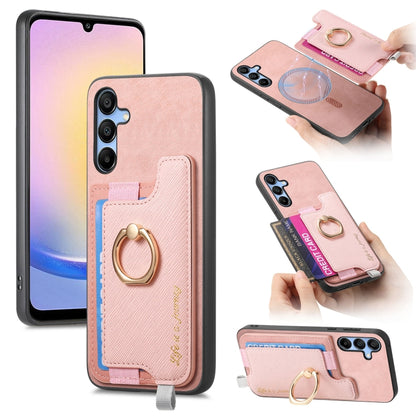 Retro Cross Leather Ring Horizontal Insert Card Bag MagSafe Phone Case, For Samsung Galaxy A05s, For Samsung Galaxy A25, For Samsung Galaxy S23 FE 5G