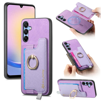 Retro Cross Leather Ring Horizontal Insert Card Bag MagSafe Phone Case, For Samsung Galaxy A05s, For Samsung Galaxy A25, For Samsung Galaxy S23 FE 5G