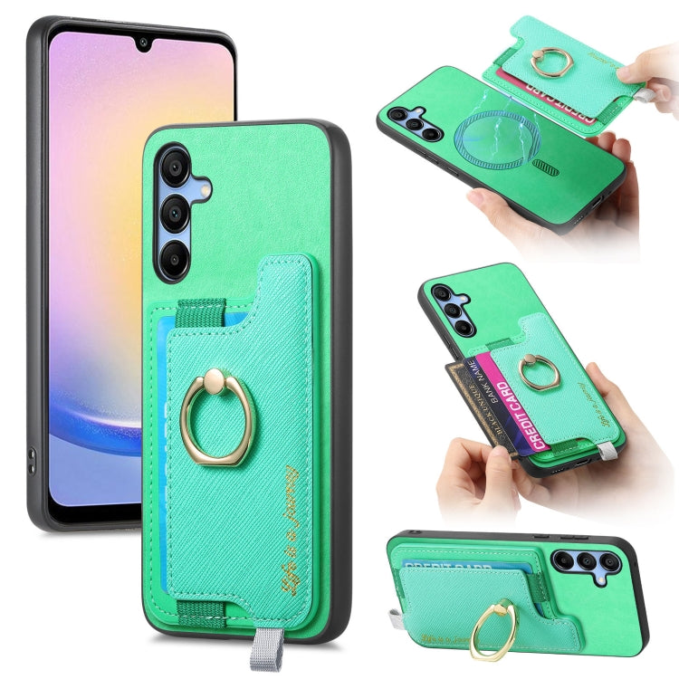 Retro Cross Leather Ring Horizontal Insert Card Bag MagSafe Phone Case, For Samsung Galaxy A05s, For Samsung Galaxy A25, For Samsung Galaxy S23 FE 5G