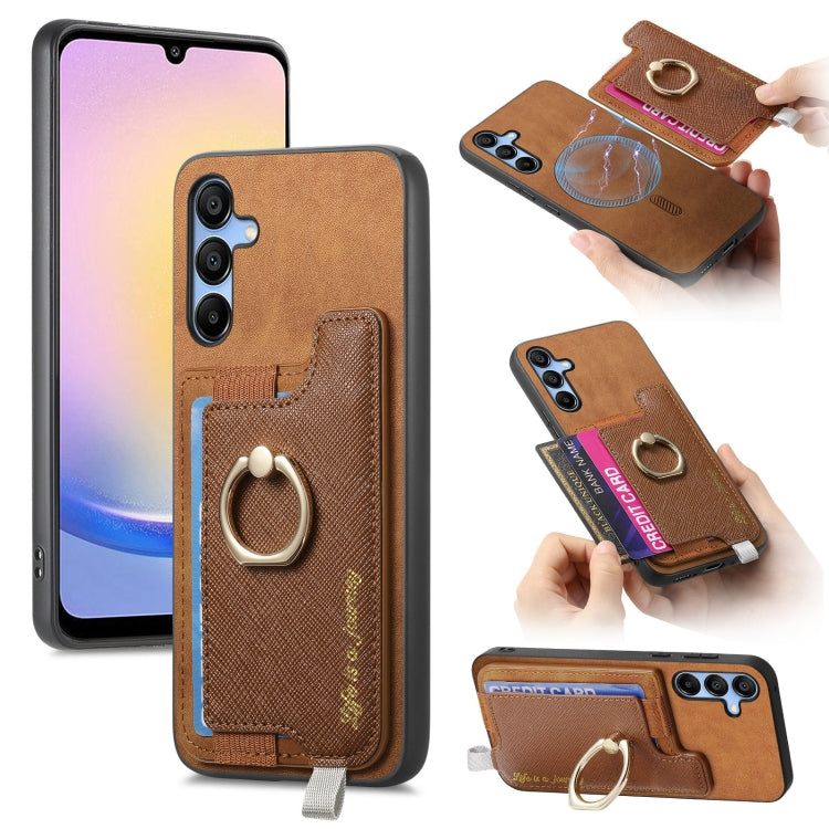 Retro Cross Leather Ring Horizontal Insert Card Bag MagSafe Phone Case, For Samsung Galaxy A05s, For Samsung Galaxy A25, For Samsung Galaxy S23 FE 5G