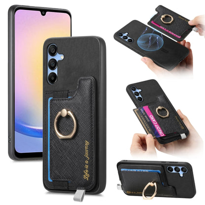 Retro Cross Leather Ring Horizontal Insert Card Bag MagSafe Phone Case, For Samsung Galaxy A05s, For Samsung Galaxy A25, For Samsung Galaxy S23 FE 5G