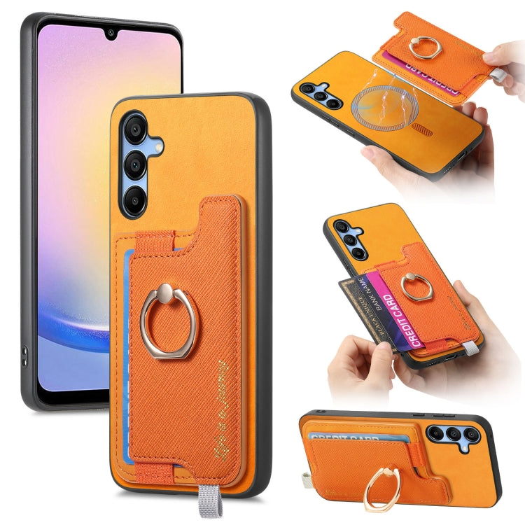Retro Cross Leather Ring Horizontal Insert Card Bag MagSafe Phone Case, For Samsung Galaxy A05s, For Samsung Galaxy A25, For Samsung Galaxy S23 FE 5G