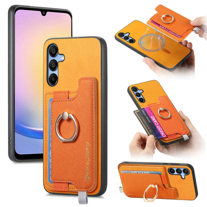 Retro Cross Leather Ring Horizontal Insert Card Bag MagSafe Phone Case, For Samsung Galaxy A05s, For Samsung Galaxy A25, For Samsung Galaxy S23 FE 5G