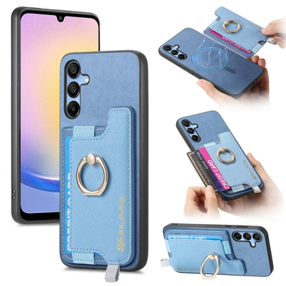 Retro Cross Leather Ring Horizontal Insert Card Bag MagSafe Phone Case, For Samsung Galaxy A05s, For Samsung Galaxy A25, For Samsung Galaxy S23 FE 5G