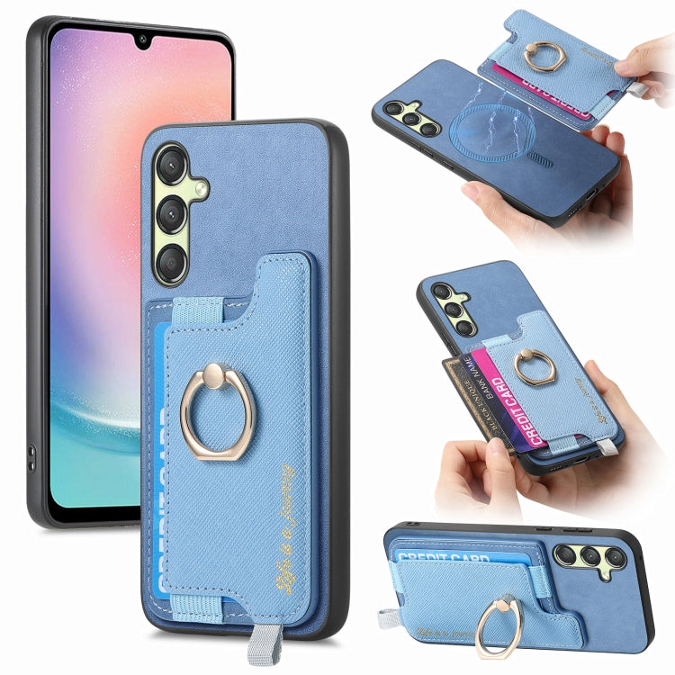 Retro Cross Leather Ring Horizontal Insert Card Bag MagSafe Phone Case, For Samsung Galaxy M14 5G, For Samsung Galaxy A24 5G, For Samsung Galaxy A34 5G