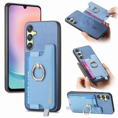 Retro Cross Leather Ring Horizontal Insert Card Bag MagSafe Phone Case, For Samsung Galaxy M14 5G, For Samsung Galaxy A24 5G, For Samsung Galaxy A34 5G