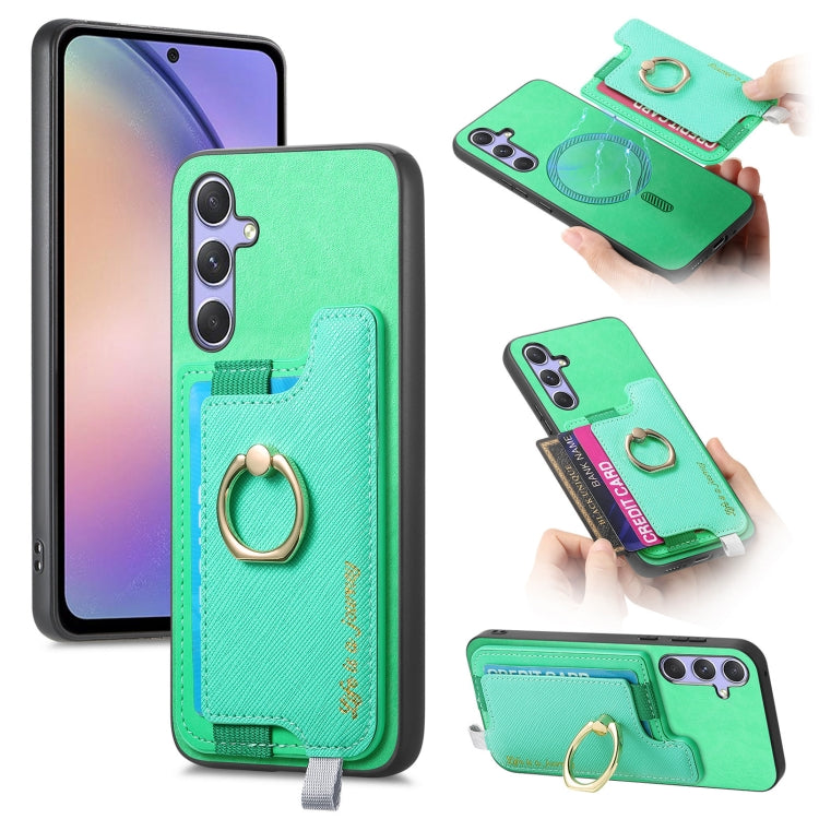 Retro Cross Leather Ring Horizontal Insert Card Bag MagSafe Phone Case, For Samsung Galaxy A54 5G, For Samsung Galaxy S23 Ultra 5G, For Samsung Galaxy S23+ 5G