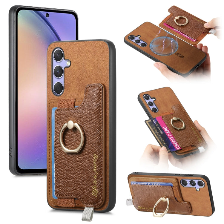 Retro Cross Leather Ring Horizontal Insert Card Bag MagSafe Phone Case, For Samsung Galaxy A54 5G, For Samsung Galaxy S23 Ultra 5G, For Samsung Galaxy S23+ 5G