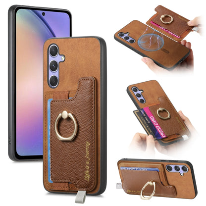 Retro Cross Leather Ring Horizontal Insert Card Bag MagSafe Phone Case, For Samsung Galaxy A54 5G, For Samsung Galaxy S23 Ultra 5G, For Samsung Galaxy S23+ 5G