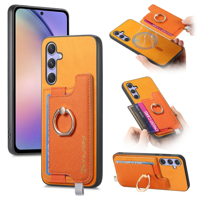 Retro Cross Leather Ring Horizontal Insert Card Bag MagSafe Phone Case, For Samsung Galaxy A54 5G, For Samsung Galaxy S23 Ultra 5G, For Samsung Galaxy S23+ 5G
