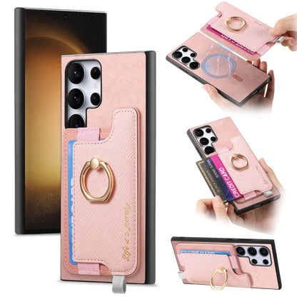 Retro Cross Leather Ring Horizontal Insert Card Bag MagSafe Phone Case, For Samsung Galaxy A54 5G, For Samsung Galaxy S23 Ultra 5G, For Samsung Galaxy S23+ 5G