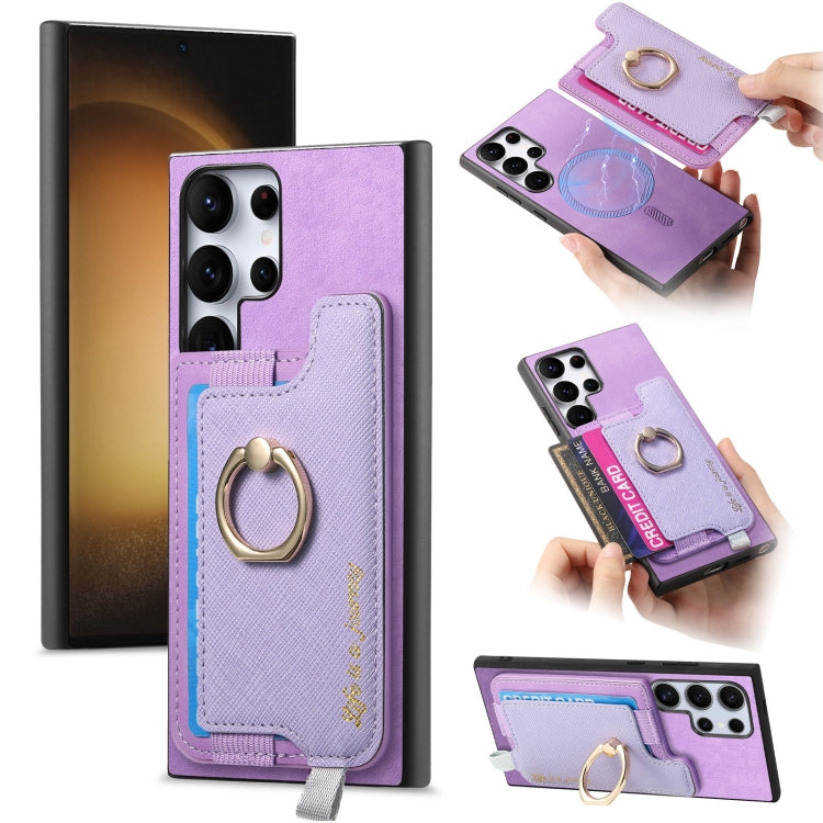 Retro Cross Leather Ring Horizontal Insert Card Bag MagSafe Phone Case, For Samsung Galaxy A54 5G, For Samsung Galaxy S23 Ultra 5G, For Samsung Galaxy S23+ 5G