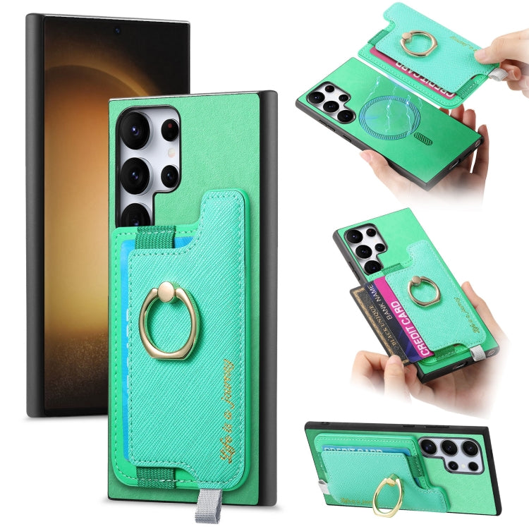Retro Cross Leather Ring Horizontal Insert Card Bag MagSafe Phone Case, For Samsung Galaxy A54 5G, For Samsung Galaxy S23 Ultra 5G, For Samsung Galaxy S23+ 5G