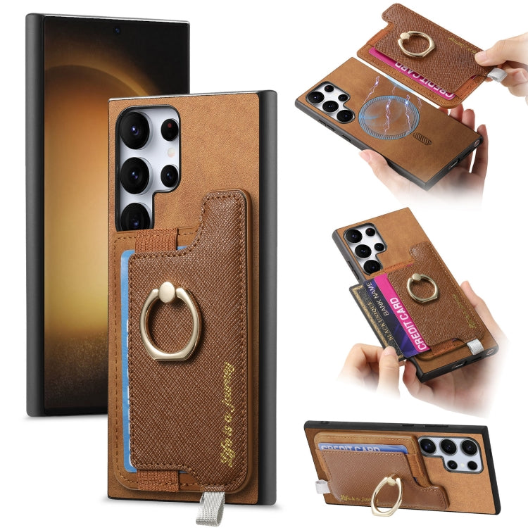 Retro Cross Leather Ring Horizontal Insert Card Bag MagSafe Phone Case, For Samsung Galaxy A54 5G, For Samsung Galaxy S23 Ultra 5G, For Samsung Galaxy S23+ 5G