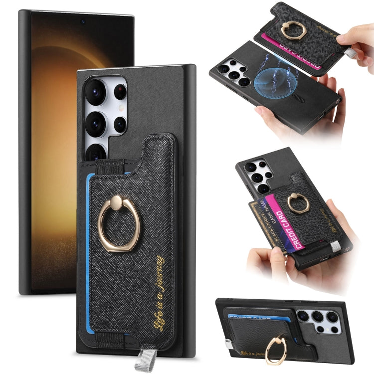 Retro Cross Leather Ring Horizontal Insert Card Bag MagSafe Phone Case, For Samsung Galaxy A54 5G, For Samsung Galaxy S23 Ultra 5G, For Samsung Galaxy S23+ 5G