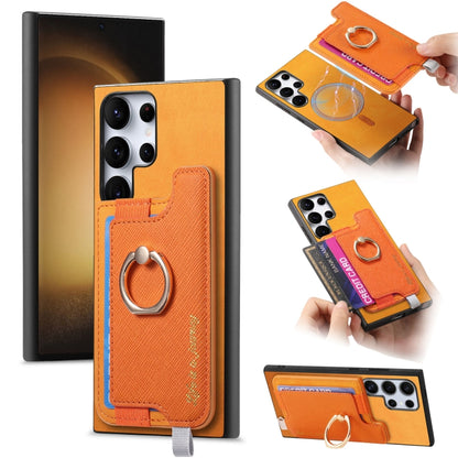 Retro Cross Leather Ring Horizontal Insert Card Bag MagSafe Phone Case, For Samsung Galaxy A54 5G, For Samsung Galaxy S23 Ultra 5G, For Samsung Galaxy S23+ 5G