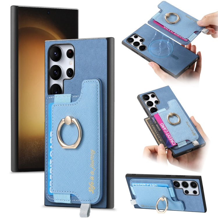 Retro Cross Leather Ring Horizontal Insert Card Bag MagSafe Phone Case, For Samsung Galaxy A54 5G, For Samsung Galaxy S23 Ultra 5G, For Samsung Galaxy S23+ 5G