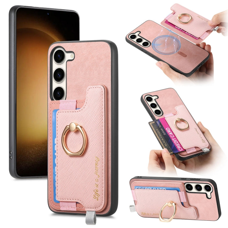 Retro Cross Leather Ring Horizontal Insert Card Bag MagSafe Phone Case, For Samsung Galaxy A54 5G, For Samsung Galaxy S23 Ultra 5G, For Samsung Galaxy S23+ 5G