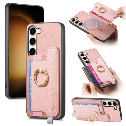 Retro Cross Leather Ring Horizontal Insert Card Bag MagSafe Phone Case, For Samsung Galaxy A54 5G, For Samsung Galaxy S23 Ultra 5G, For Samsung Galaxy S23+ 5G